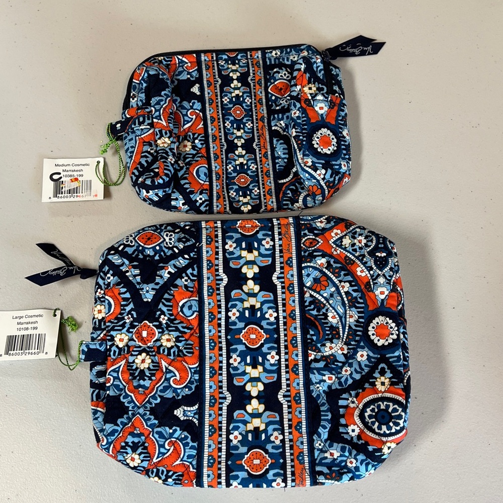 Vera Bradley Marrakesh Blue Orange Small & Large Cosmetic Bags NEW